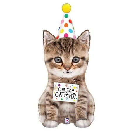 41" Cue The Catfetti Cat Kitten with Party Hat Shape Mylar Foil Balloon