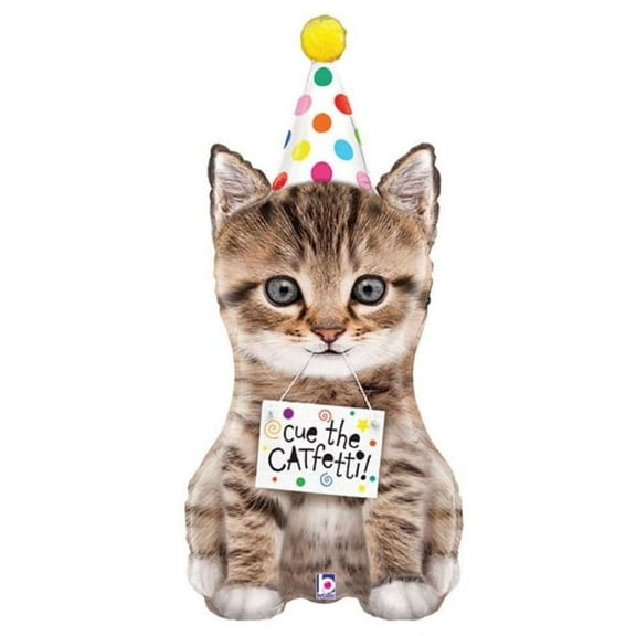 41" Cue The Catfetti Cat Kitten with Party Hat Shape Mylar Foil Balloon