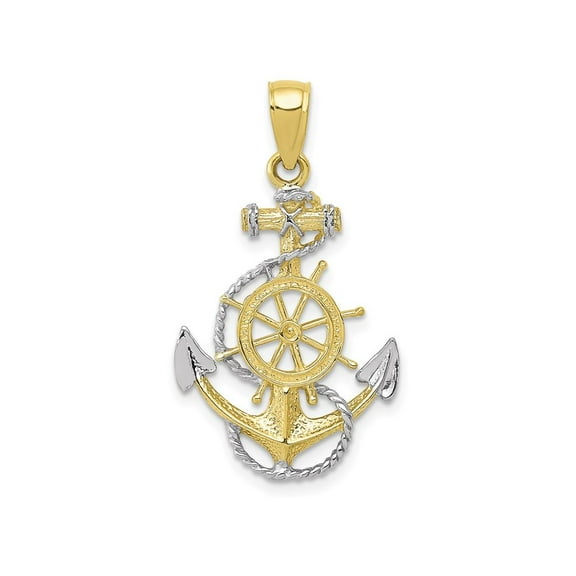 FJC Finejewelers 10k Yellow Gold Two-tone with Rhodium Anchor with Rope Charm