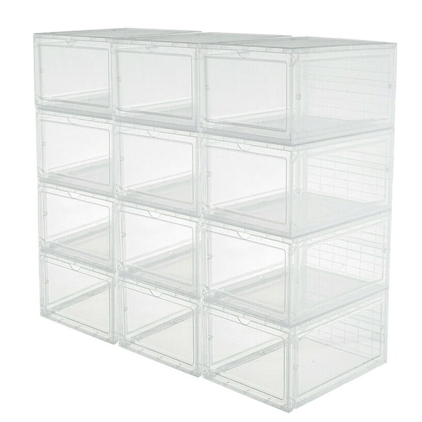 Plastic Shoe Box 4 8 12x Stackable Black Clear Storage Sneaker Bins Container Organizer For Women Men Com Shoe Storage Box Sneaker Bins, Clear Storage Bin For Shoes