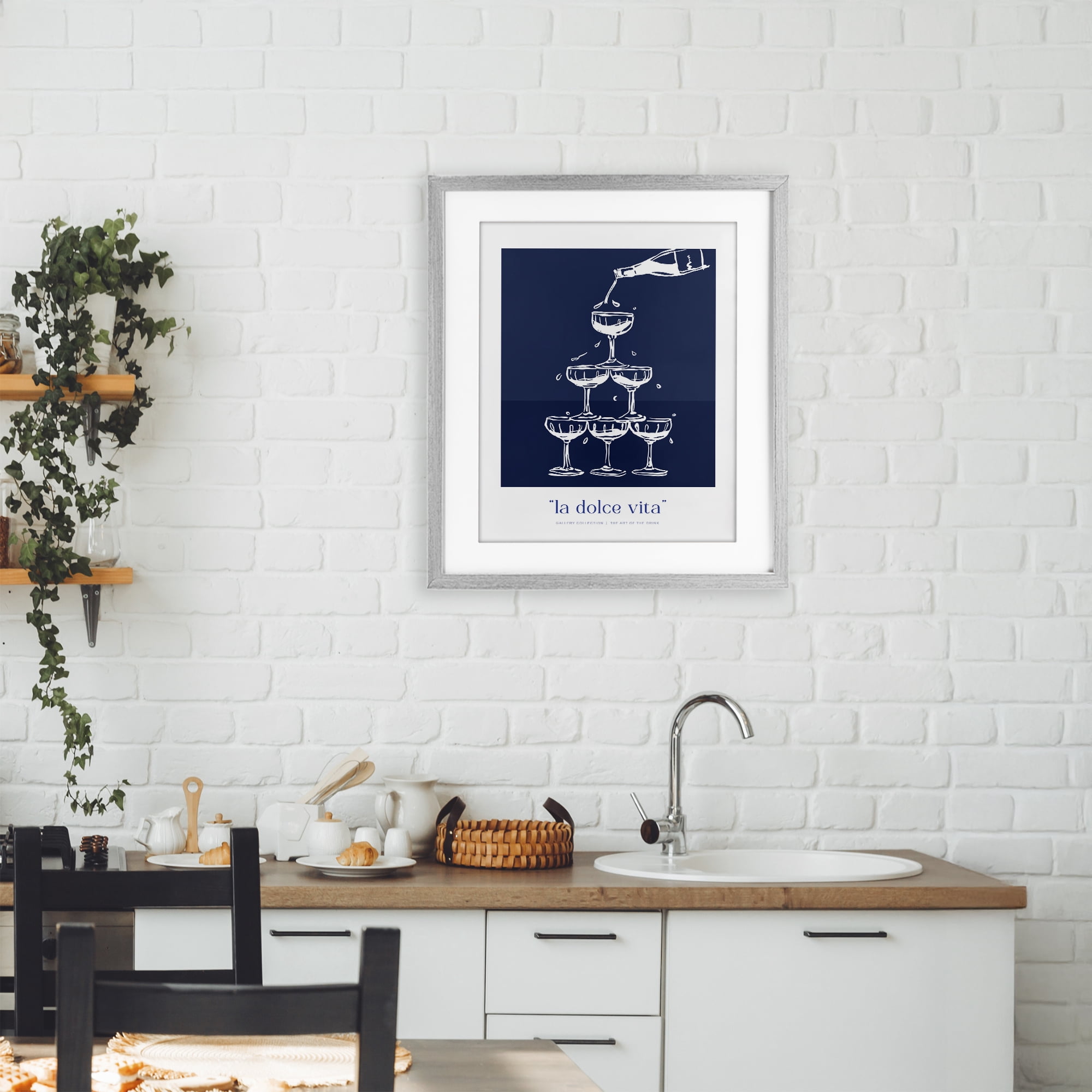 Stupell Industries Navy Champagne Tower Gray Framed Print Under Glass design by Lettered and Lined, 21 x 17