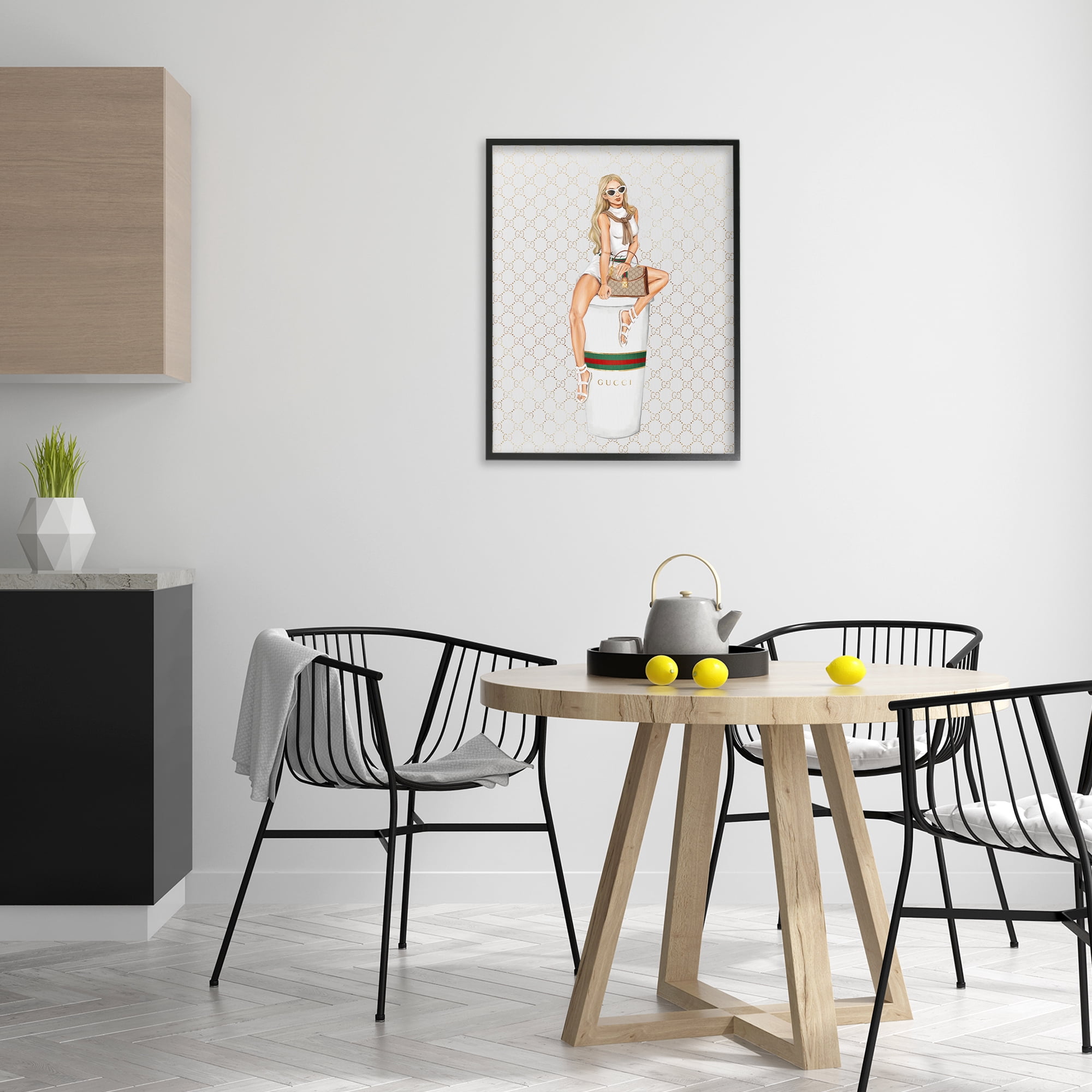 Stupell Industries Trendy Girl & Coffee Novelty Painting Black Framed Art Print Wall Art, 24 x 30