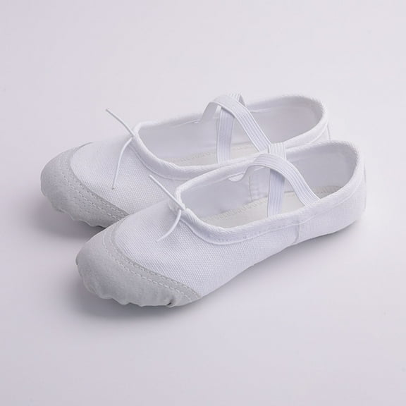 Crunowin Girls' Leather Toe Ballet Shoes Soft Sole Lace-Up Design Gym & Yoga Dance Shoes White Size 11 Years