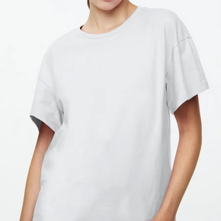 GSPCLAM Women s Solid Color T-Shirts Crew Neck Cotton Tops Summer Comfy Loose Fit Breathable Casual Tops Gray XL