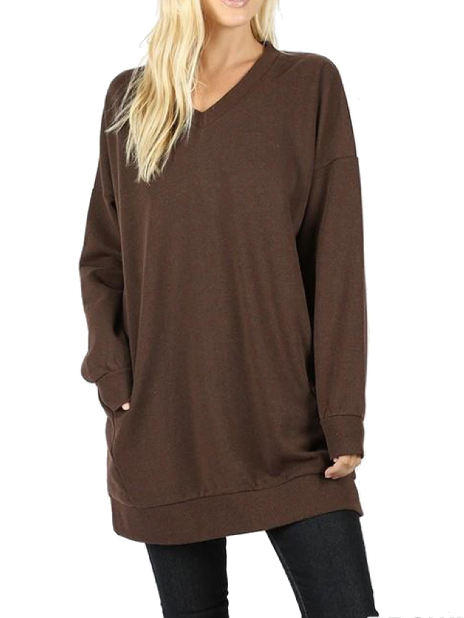 MixMatchy Women's Casual Oversized V-Neck Sweatshirts Loose Fit ...