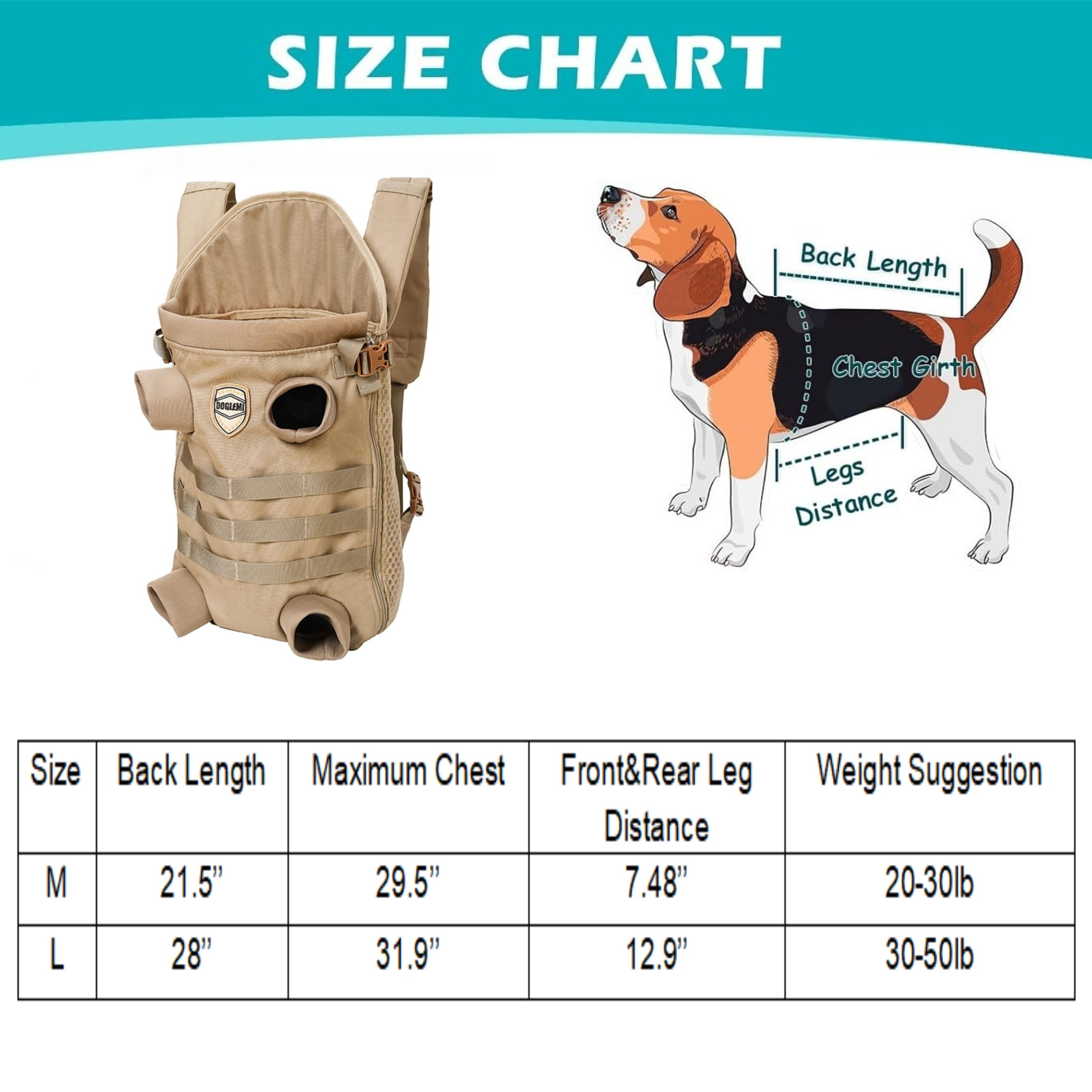 Newborn Brand Dog Front Carrier Backpack for Small Dogs,Breathable Hands-Free Legs Out Pet Travel Bag for Outdoor Camping, 30X21.7X15 inch ,Khaki,m