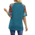 thumbnail image 4 of Graphic Raglan Tee for Women Floral Print Sleeve Crewneck Short Sleeve Soft Breathable Fabric Relaxed Fit Festive Casual Holiday Top, 4 of 8