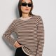 thumbnail image 3 of Suéter de rayas, tendencia de moda europea y americana de otoño, suéter de rayas de punto con cuello redondo y contraste de colores, 3 of 6