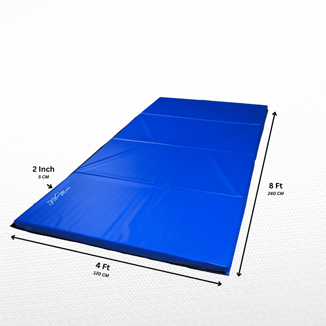 FitMats 4-Fold Exercise Mat - 4' X 8' FT Thick Comfortable Foam, Easy to Store & Carry - Ideal for Yoga, Pilates, Stretching, & Home Fitness Workouts (PVC 500 GSM)