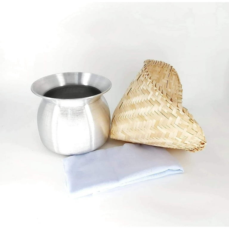 Set of Sticky Rice Steamer Pot and Basket with Cotton Cheesecloth