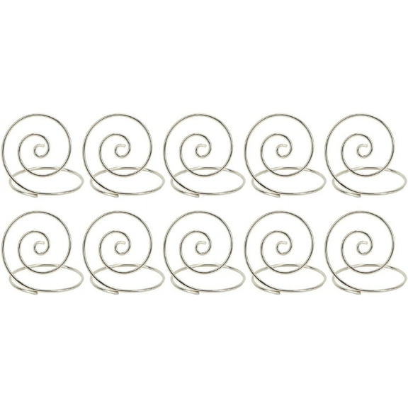 10pcs Mini Place Card Holders, Cute Table Number Holders, Round Metal Table Picture Stands, Wire Photo Holder for Wedding, Birthday(Silver)