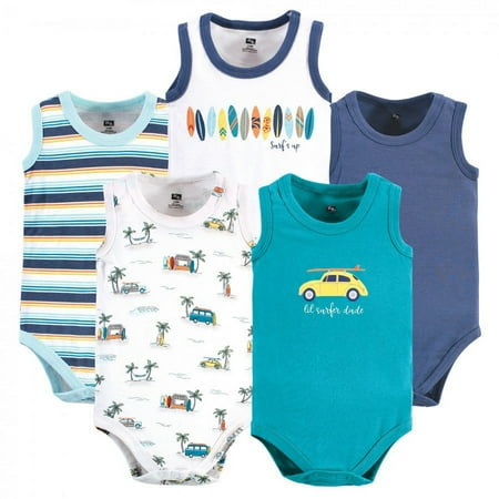 Hudson Baby Infant Boy Cotton Sleeveless Bodysuits, Surfer Dude, 0-3 Months