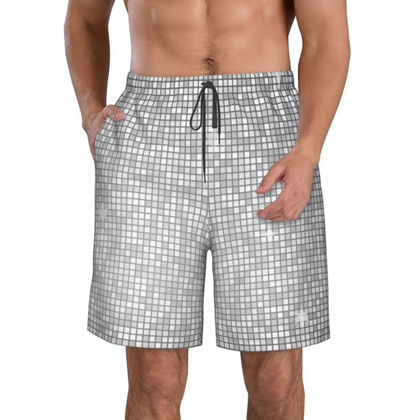 Balery Silver Mosaic Traje de Baño Estilo Hawaiano para Hombre, Shorts de Secado Rápido con Bolsillos-X-Large