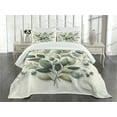 thumbnail image 2 of Ambesonne Eucalyptus Leaves Quilted Bedspread Set 3 Pcs, Botanical Art, Queen Size, Sage Green Off White, 2 of 4