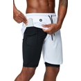 thumbnail image 1 of Pinkbomb Pantalones cortos para correr 2 en 1 para hombre, pantalones cortos para gimnasio, entrenamiento, secado rápido, con bolsillo para teléfono (blanco, XXL), 1 of 5