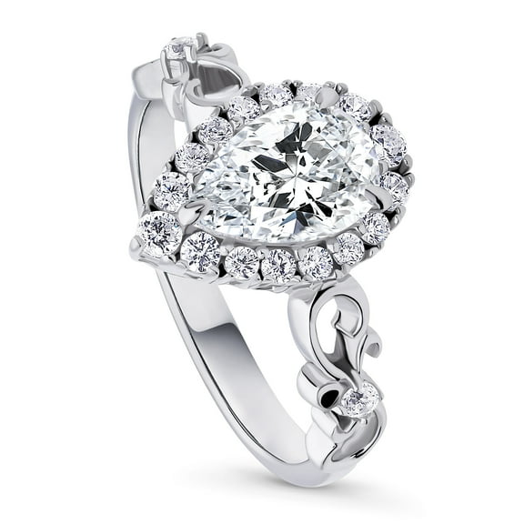 BERRICLE Sterling Silver Filigree Wedding Engagement Rings Cubic Zirconia CZ Halo Ring for Women, Rhodium Plated Size 7