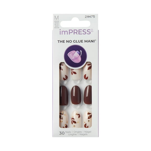 KISS imPRESS Design Press on Nails, Look Now, Brown, Medium Oval, 30 Count