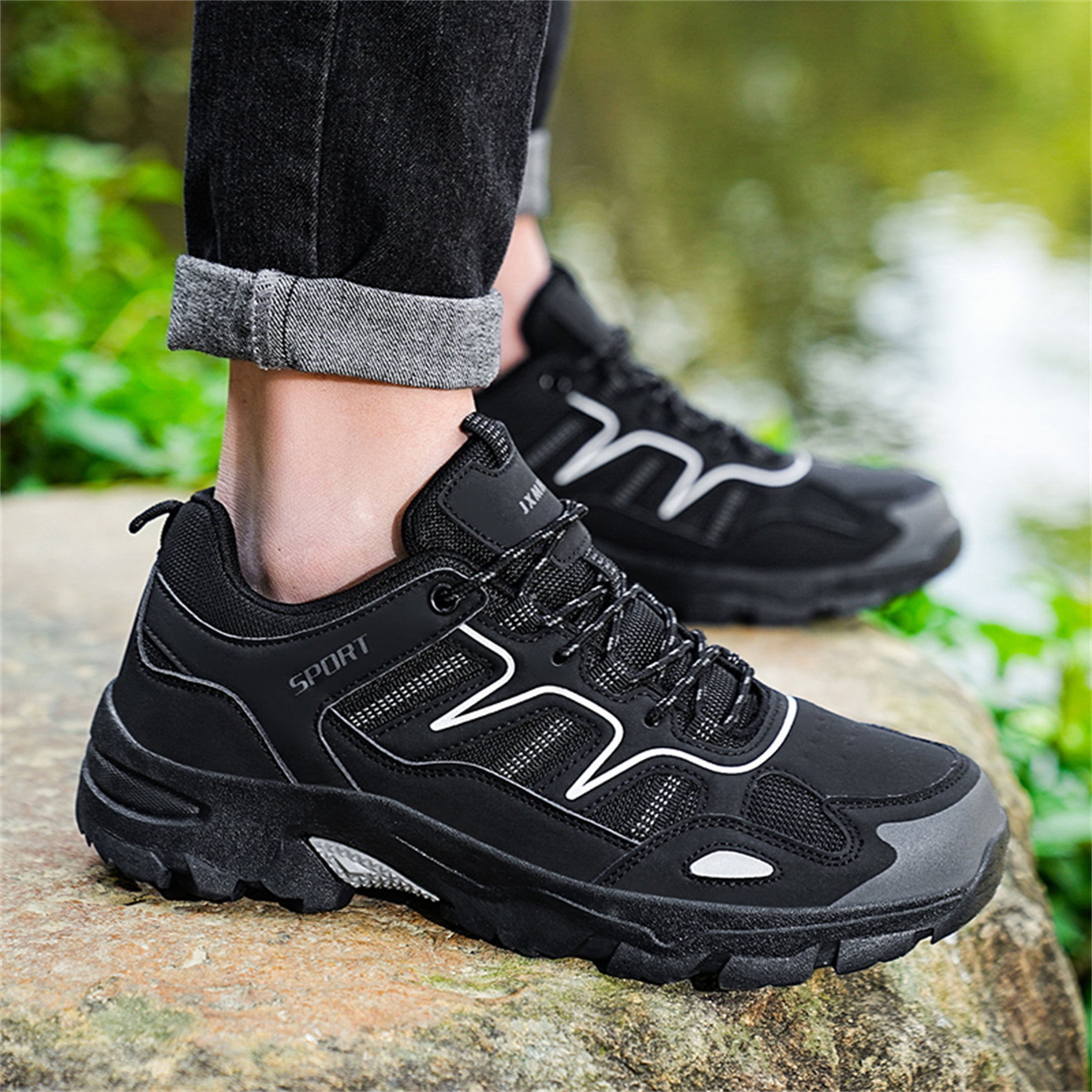 LASUDRAA Mens Womens Non-Slip Hiking Shoes Breathable Lightweight Outdoor Trekking Sneakers for Walking Camping