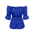 thumbnail image 3 of iHengLiXing Plus Size Spring Tops for Women 2025 Dressy Casual Women Renaissance Blouse Steampunk Pirate Shirt Off Shoulder Short Sleeve Smocked Blouse Tops Blue L, 3 of 6