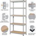 thumbnail image 4 of 27.5 x 12x 60 Inch 5-Tier Utility Shelves, Metal Storage Shelves, Adjustable Shelving Units, Boltless Assembly, Garage Shelves, Shed Shelving for Warehouse, Garage Shed, Basement- Light Gray, 4 of 7