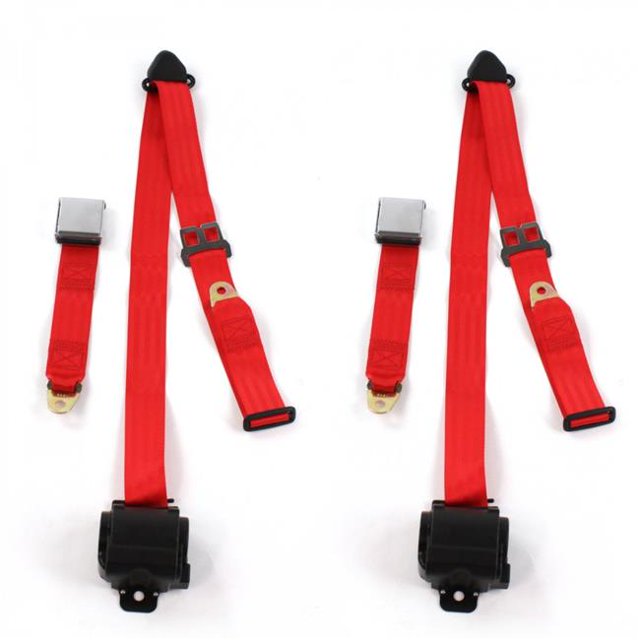 Airplane 3 Point Red Retractable Bucket Seat Belt Kit with 2 Belts for 1964-1966 Ford Mustang