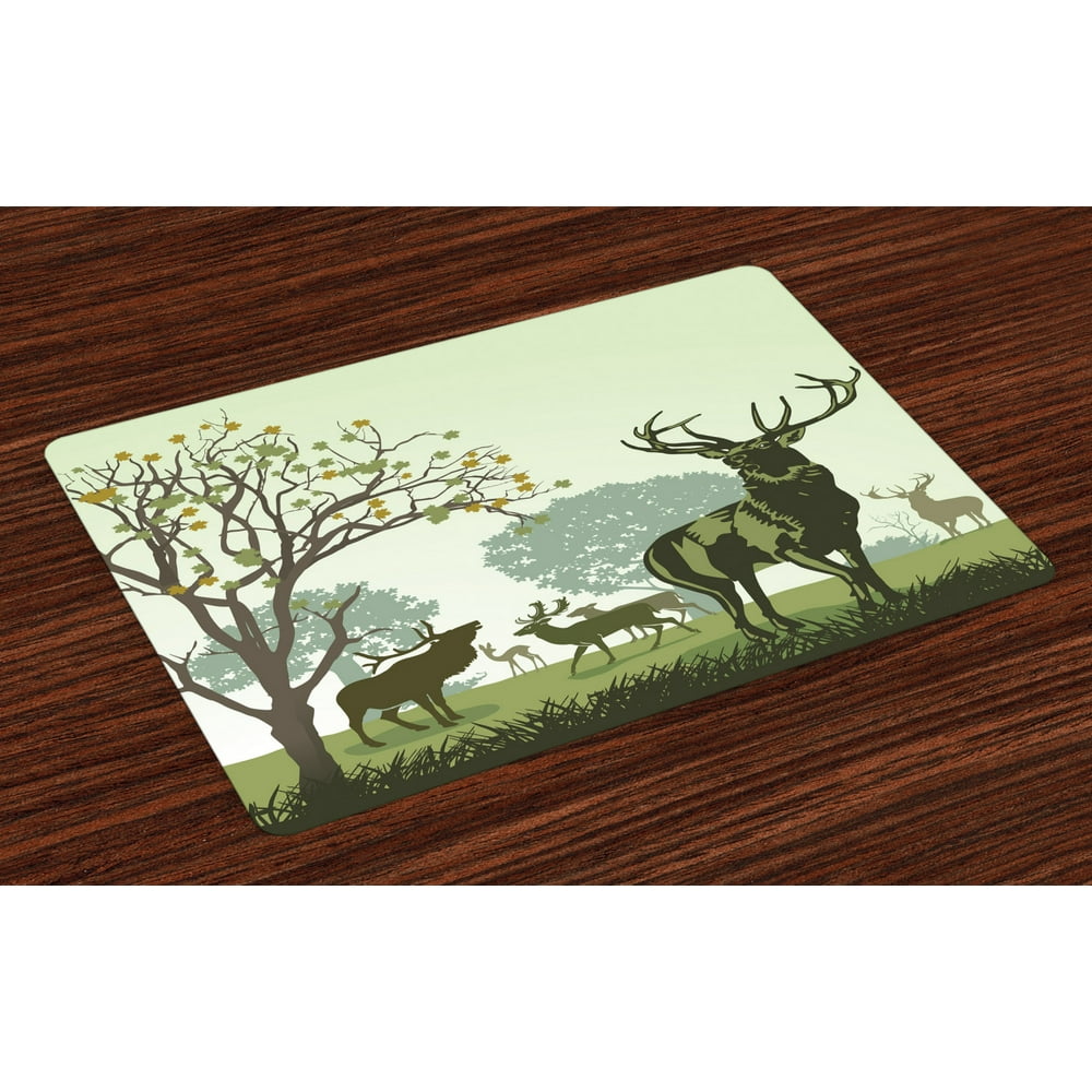 Antlers Placemats Set of 4 Deer and Wildlife in Park World Natural