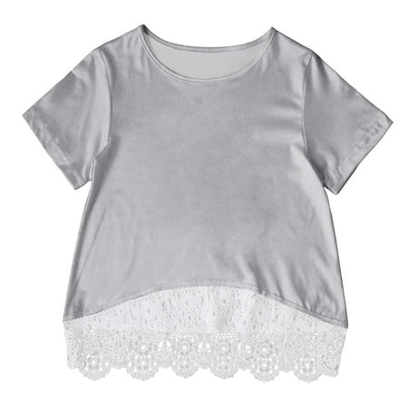

Kids Shirts Girls Summer Short Sleeve Lace Trendy Fans Gift Round Neck Fashion Casual Sports Style Children Tops