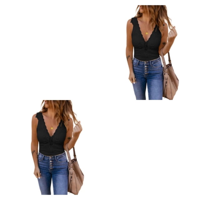 Minnieouse Manténgase fresco y elegante con camisetas sin mangas para mujer Camiseta sin mangas de poliéster cómoda Ropa de mujer Blusa Casual Negro m,1 2piezas
