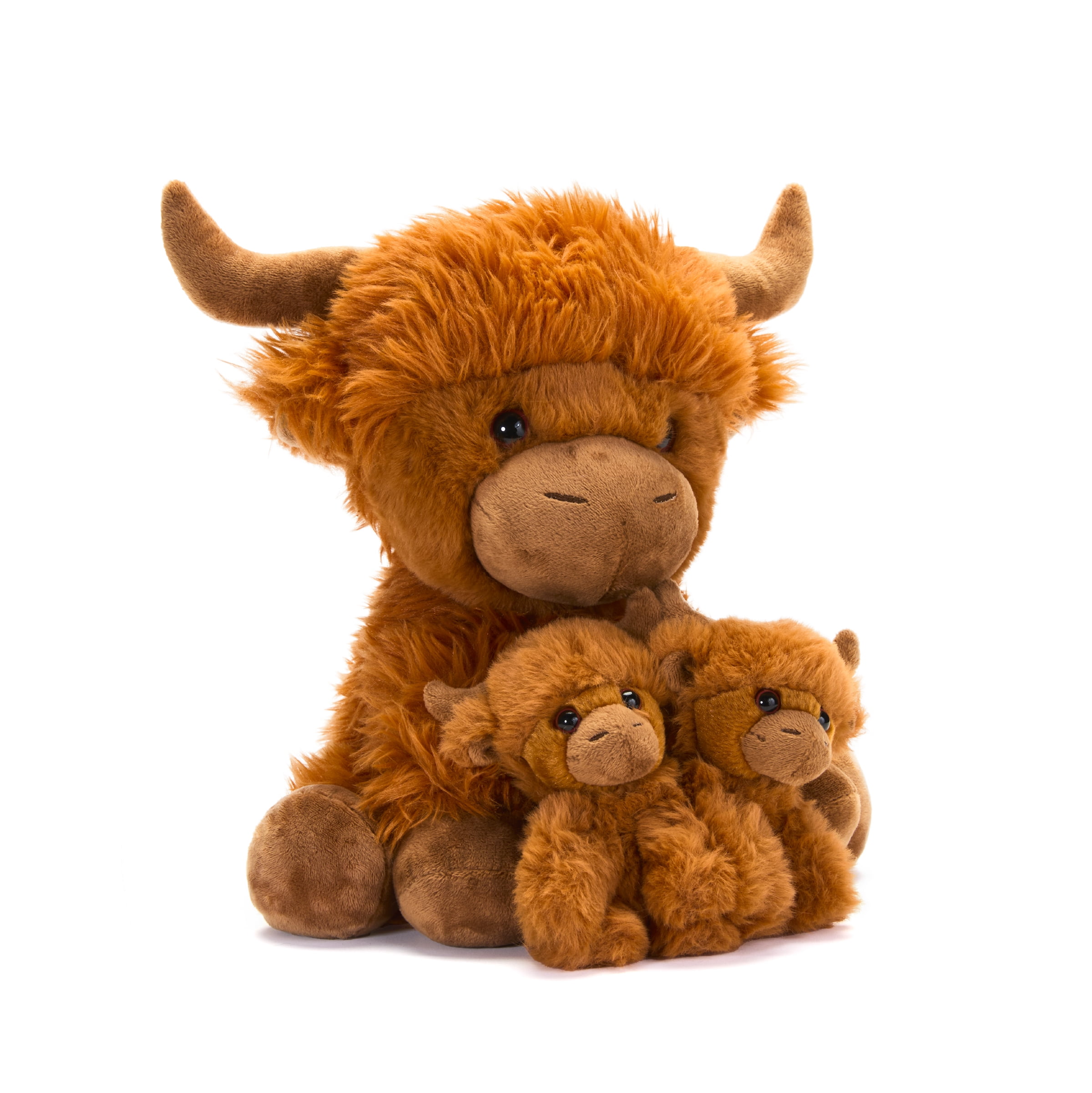 Hugs & Cuddles™ Fluffy Fam 10” Highl& Cow Mommy & Babies Plush Set