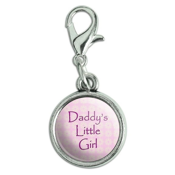 Daddy's Little Girl Pink with Flowers Antiqued Bracelet Pendant Zipper Pull Charm with Lobster Clasp