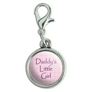Daddy's Little Girl Pink with Flowers Antiqued Bracelet Pendant Zipper Pull Charm with Lobster Clasp