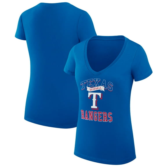 Women's G-III 4Her by Carl Banks Royal Texas Rangers Super-Slim Fit Lightweight Team Logo Graphic V-Neck T-Shirt
