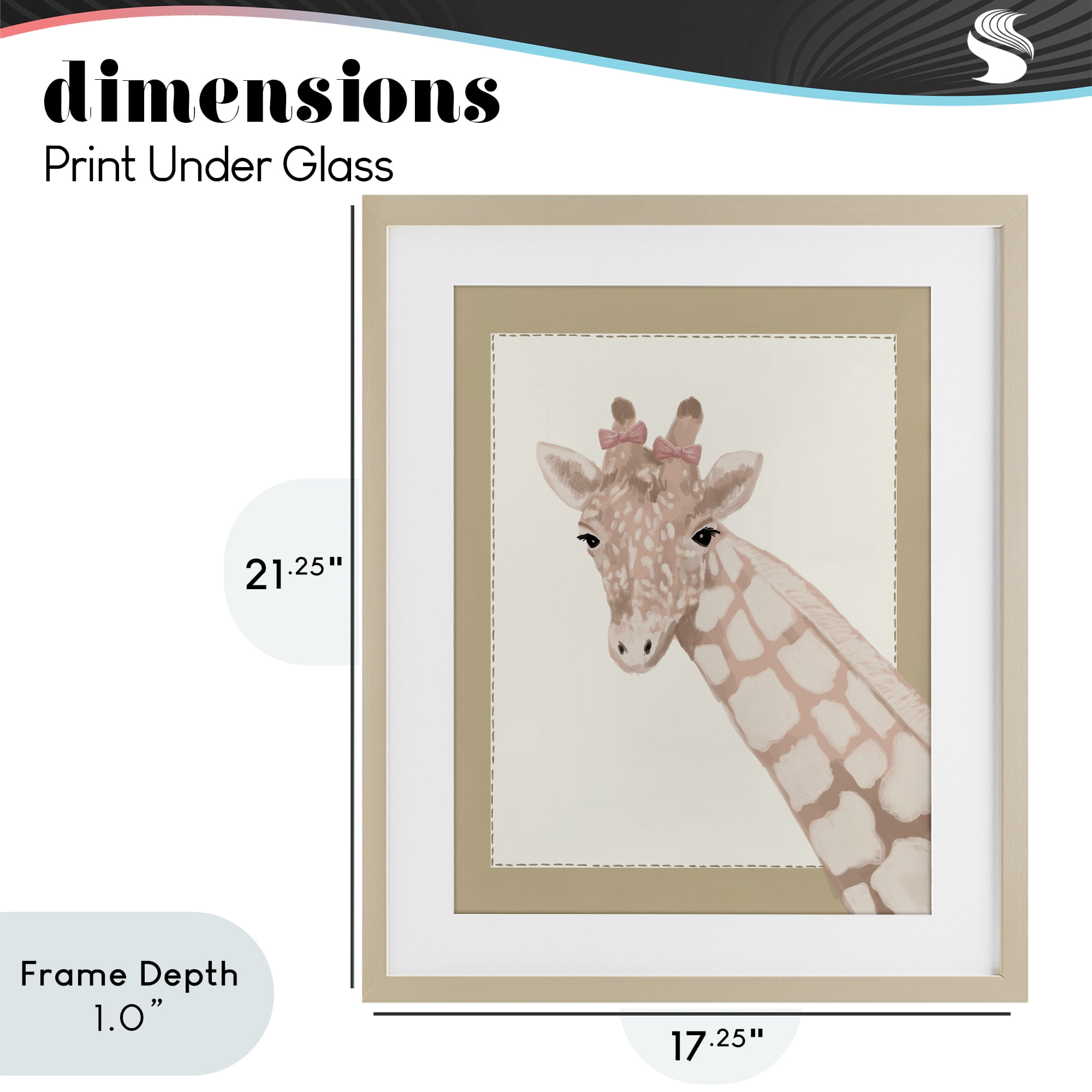 Stupell Industries Sweet Giraffe with Bows Birch Framed Print Under Glass, design by Sadie Harper