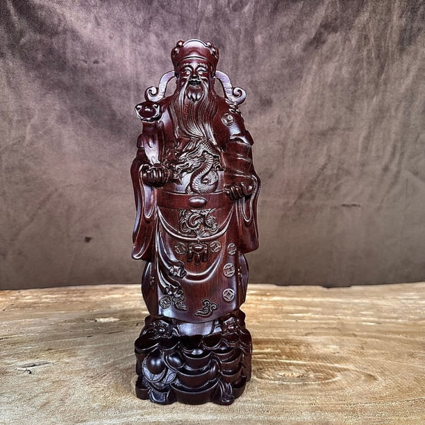 Ebony wood carving of the Three Star Gods of Fortune, Prosperity, and Longevity - a decorative item for the elderly to celebrate their birthdays and attract wealth in the living room.