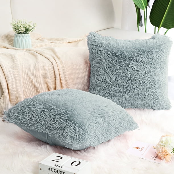 Piccocasa Pack of 2 Soft Fuzzy Faux Fur Throw Pillow Covers Long Shaggy