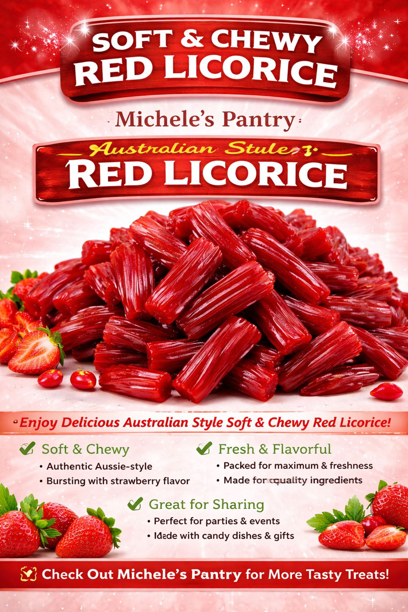 Michele's Pantry Australian Style Red Strawberry Licorice Candy, 4 lbs