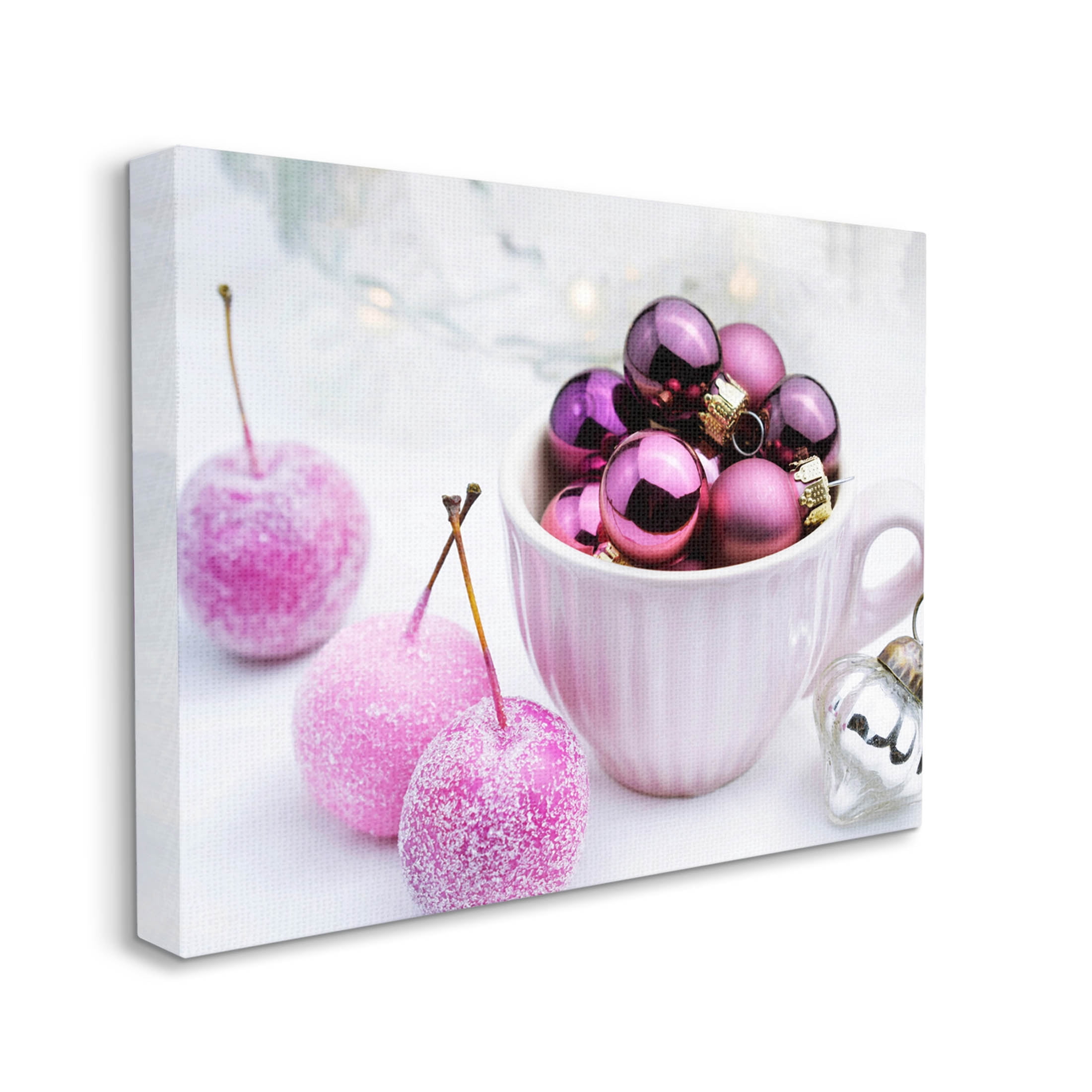 Glimmering Pink Christmas Ornaments Holiday Photograph Gallery Wrapped Canvas Print Wall Art