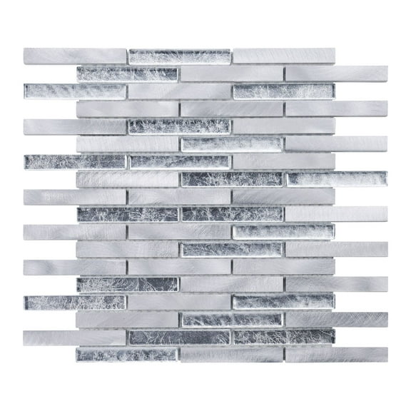 Modket TDH323AL Aluminum Metal Metallic Silver Gray Glass Brick Joint Mosaic Tile Backsplash