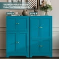 thumbnail image 4 of Blue Bathroom Floor Cabinet, Metal Storage Cabinet with 2 Adjustable Shelves & 4 Doors,Freestanding Sideboard for Dining Room,Living Room, Home Office, 4 of 13