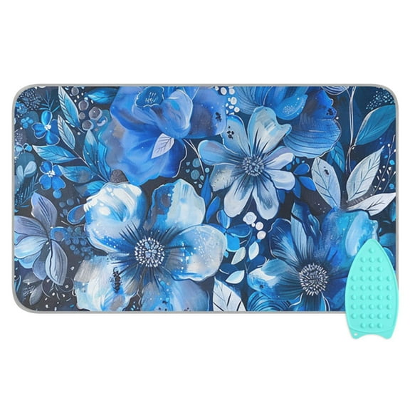 Blue Floral Flowers Ironing Board Covers Heat Resistant Ironing Pad Mat Portable for Travel Washer Dryer Table
