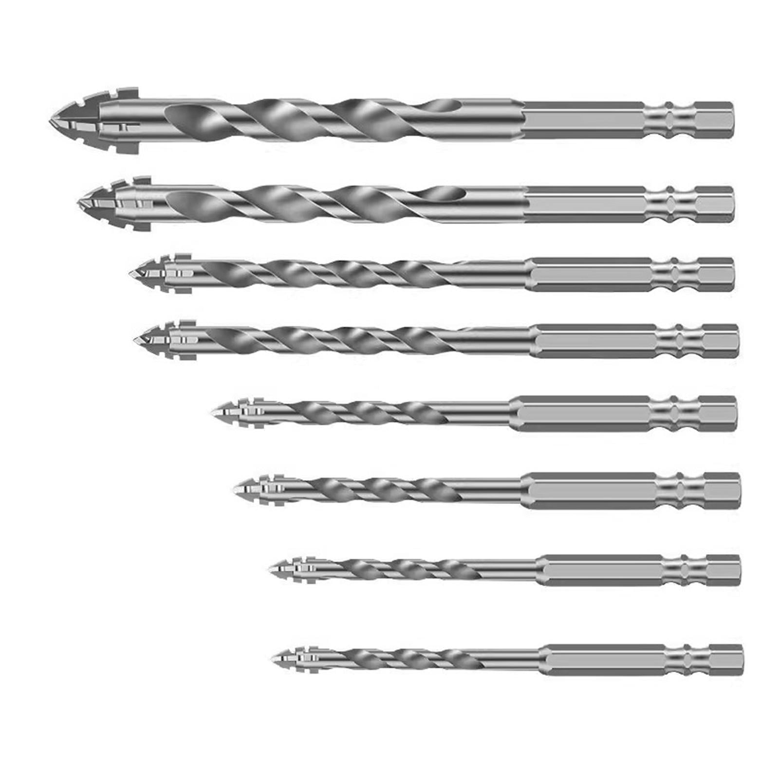 Miulika Four Edged Serrated Eccentric Drill Bit Set Hexagonal Shank Simple Assembly Accessories High Strength for Tile Wood Cast Iron 8 Pieces