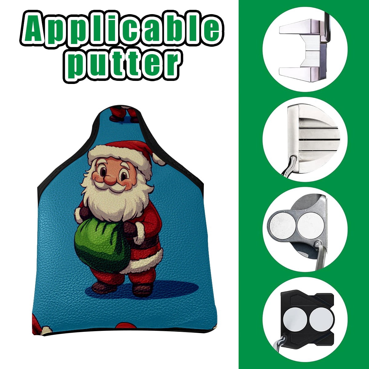 Golf Mallet Putter Cover Premium Leather Waterproof Golf Putter Head Cover with Magnetic Closure Santa Claus
