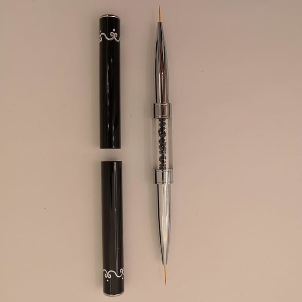 Juego de bolígrafos para uñas con herramienta especial para pintar con viñetas de flores y líneas de tracción de metal negro de doble uso