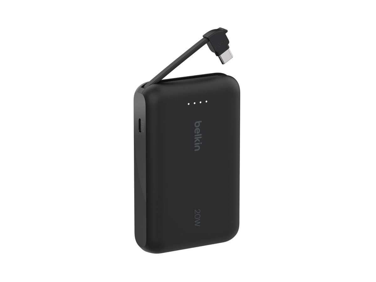 Belkin Power Bank, Portable Power Bank with Integrated Cable 10K PD 20W - Fast Charge USB-C Power Delivery, Portable iPhone Charger for iPhone 16 Series, iPad Pro, Galaxy S24, and More - Black