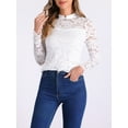 thumbnail image 4 of INSPIRE CHIC Semi Sheer Lace Blouse for Women's Long Sleeve Round Neck Work Casual Vintage Top XS White, 4 of 6