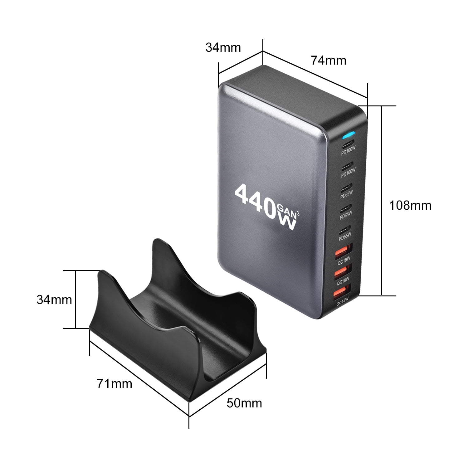 440W Fast USB C Charger GAN Charger Block 8 Port Charging Station HUB Brick Dual PD PPS 100W Laptop Charger Compatible with DELL HP MacBook Pro/Air/All iPad iPhone 16/15/14/13/Pro Max/Galaxy Note