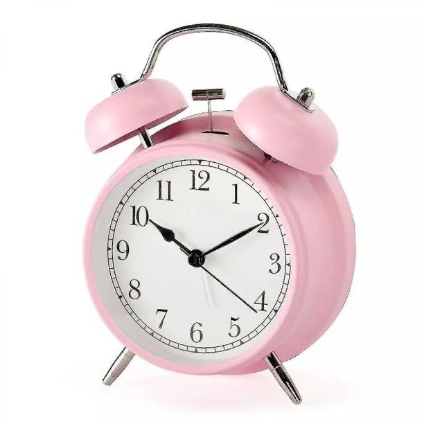 Reloj despertador de doble campana de 4 pulgadas con retroiluminación, silencioso, sin tictac, funciona con pilas, despertador ruidoso (rosa) (hy)