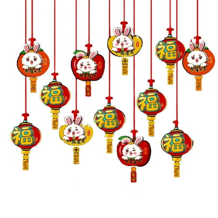 

PERZOE 12Pcs New Year Pendant Chinese Style Red 2023 New Year Petal Bunny Hanging Pendant Festival Supplies