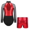 thumbnail image 2 of YONGHS Kids Girls Long Sleeve Leotard with Metallic Booty Shorts Set Gymnastics Dance Tracksuit Red 12, 2 of 7