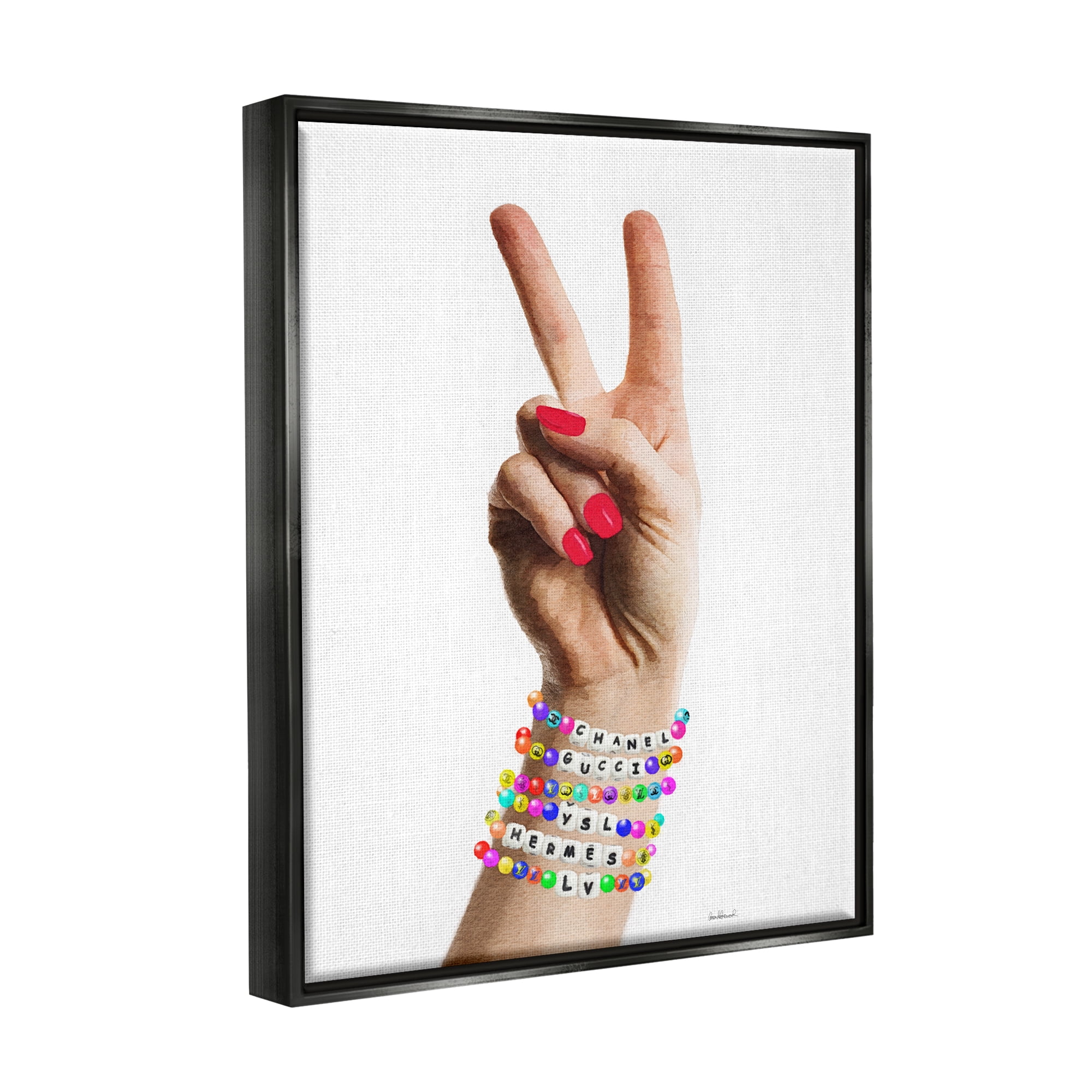 Stupell Industries Glam Bracelets Peace Sign Beauty & Fashion Painting Black Floater Framed Canvas Art Print Wall Art, 25 x 31
